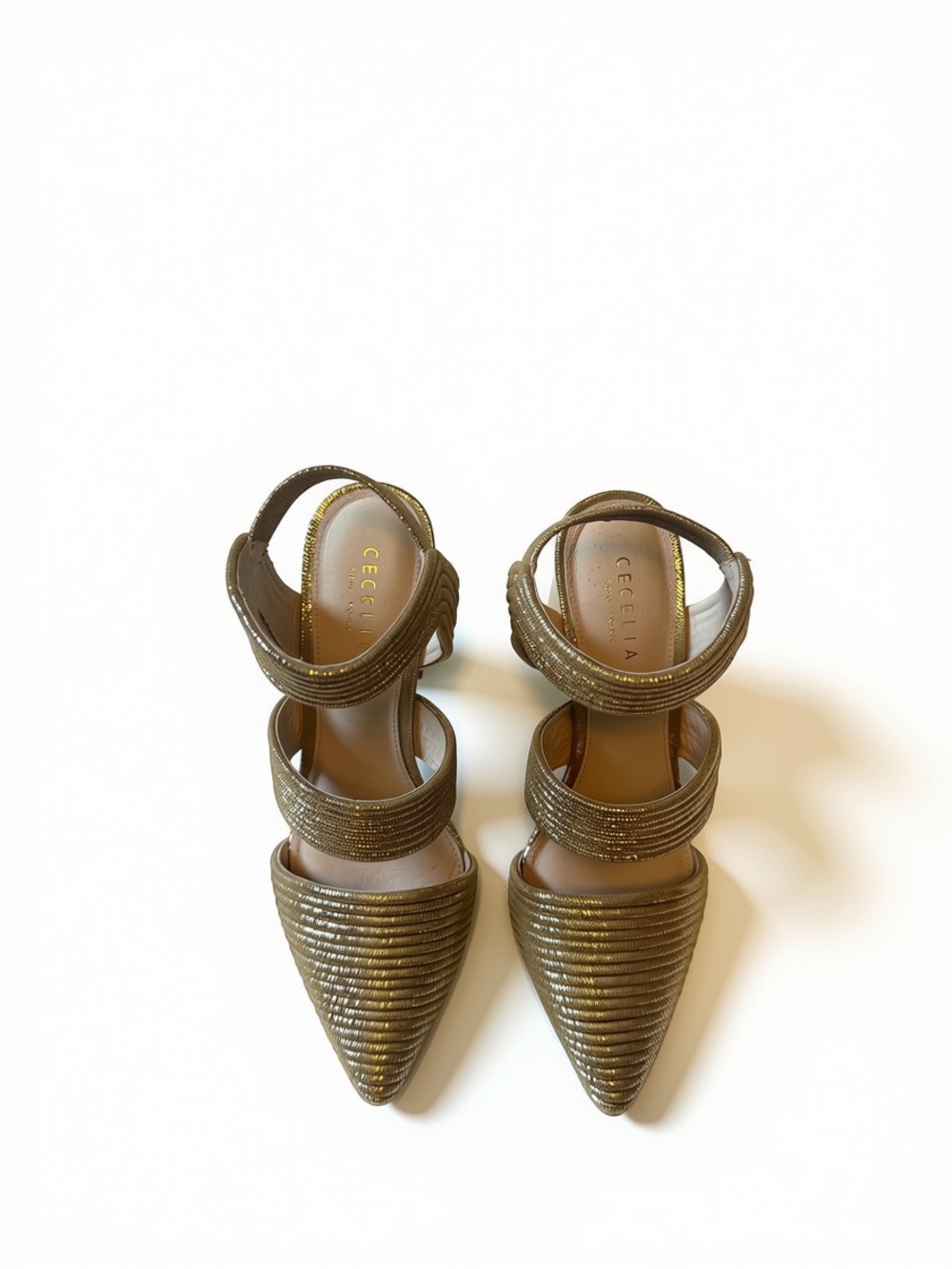 Cecilia New York Roxanne Strappy Pointed-Toe Heels in Olive Green